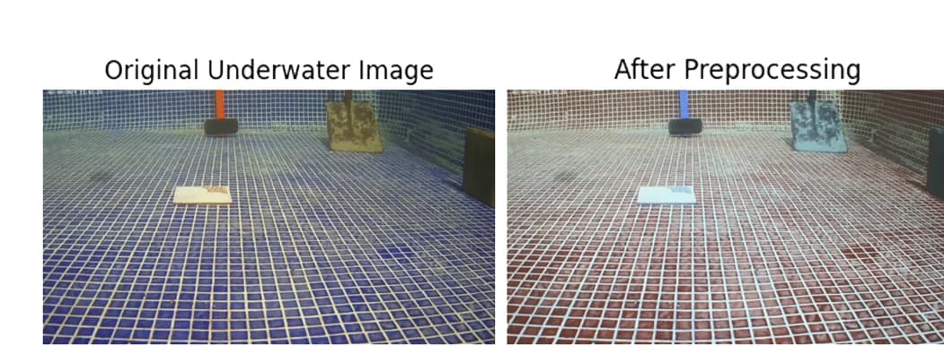 Original underwater frame beside its white-balanced and color-corrected version.