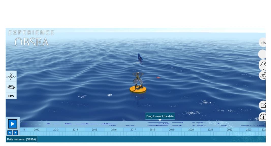 OBSEA underwater observatory and buoy visualized in a digital twin interface.